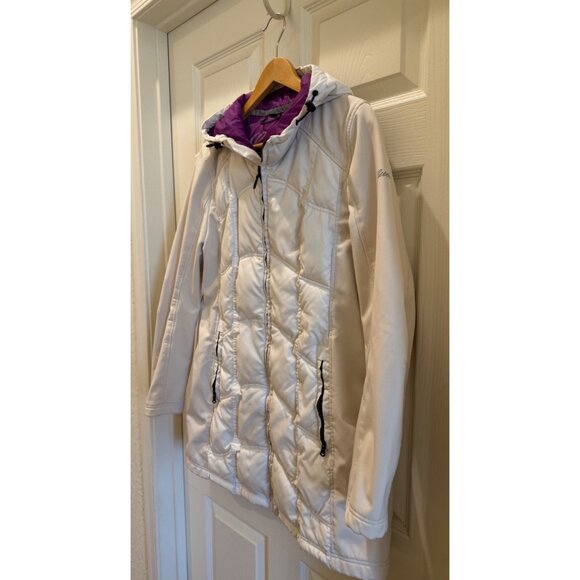 Guess Womens White Quilted Coat With Hood & Purple Lining - Size Small - Stylish - Picture 1 of 8
